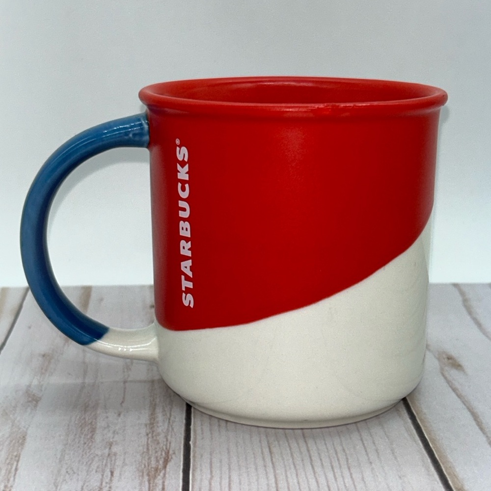 Starbucks Red White and Blue Ceramic Angle Dipped 2017 12oz Coffee Mug
